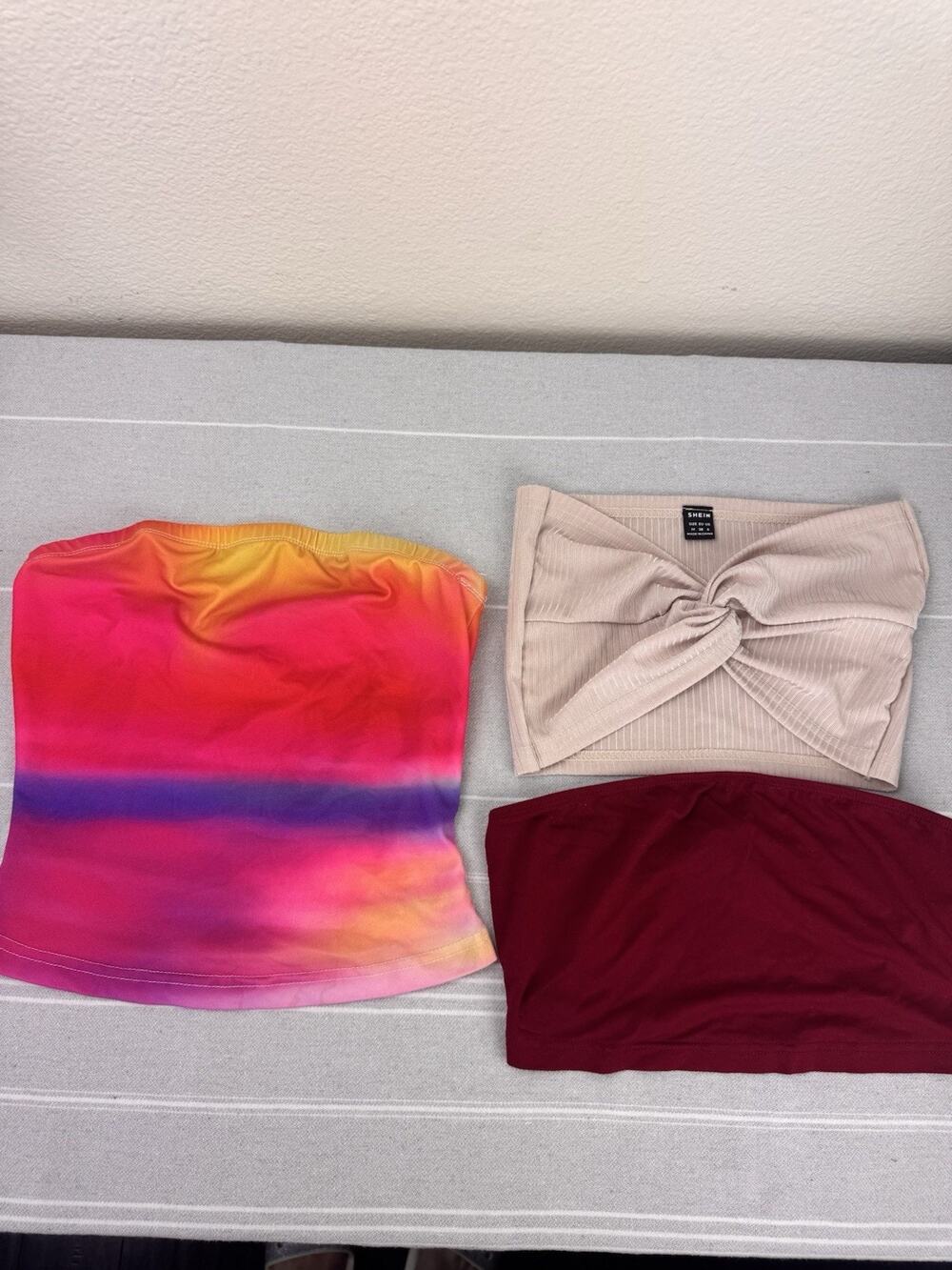 SHEIN Set Of 3 Cropped Bandeau Tube Tops Beige Maroon Ombre Multi Festival XS